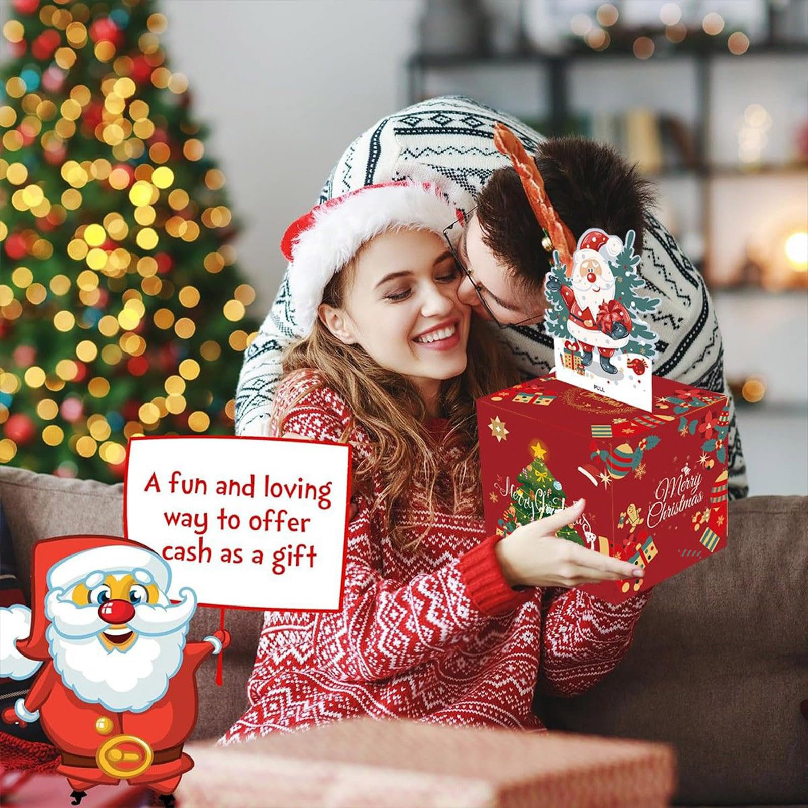 Christmas Money Pull Box,Christmas Money Gift Box Pull Surprise Money Pull Pouch for Kids/Adult,Xmas Money Box for Cash,Money Cake Pull out Cash with Xmas Card and 50P Bags,Money Reveal Box Xmas Party - Image 4