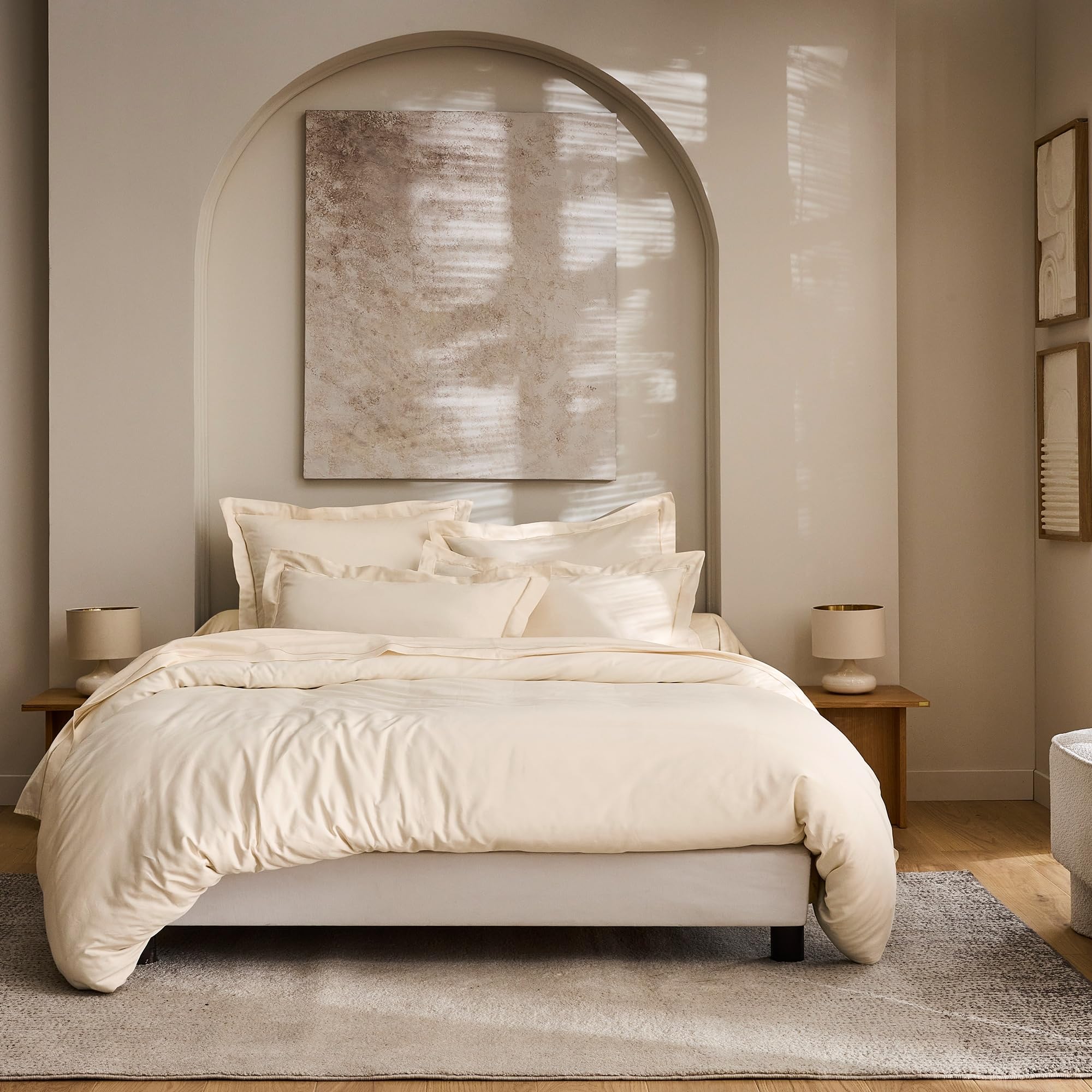 Housse de couette 100% satin de coton peigné 120 fils/cm² couleur crème 240 x 220 cm