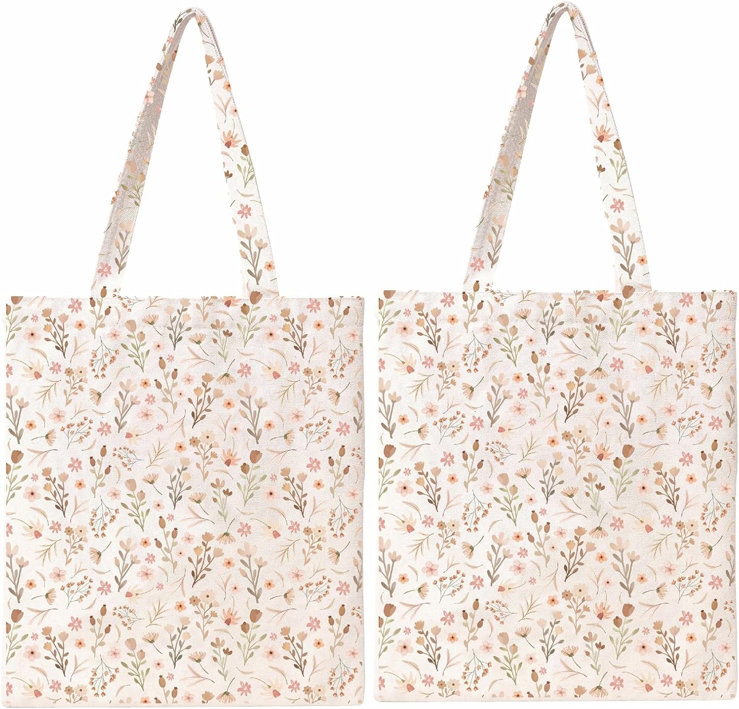 Kazova Floral Tote Bag for Women Canvas Cotton Book Bag Boho Wildflower Reusable Shoulder Tote with Inner Pocket for Students Class Daily Use 25x13.8 Inch
