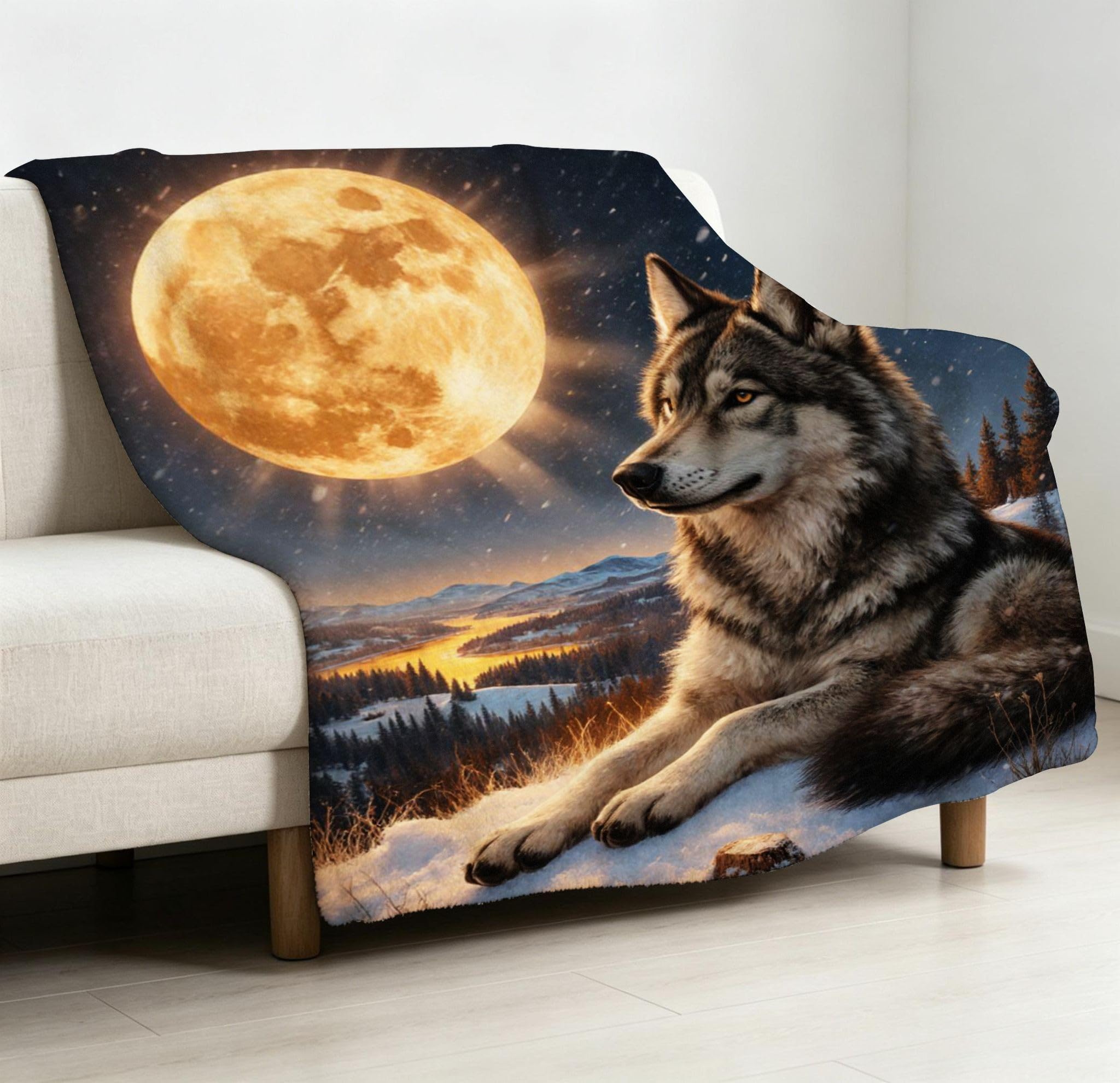 Manta Franela Sherpa 3D Lobo Lunar 3D 240x260cm para Cama 180-A382