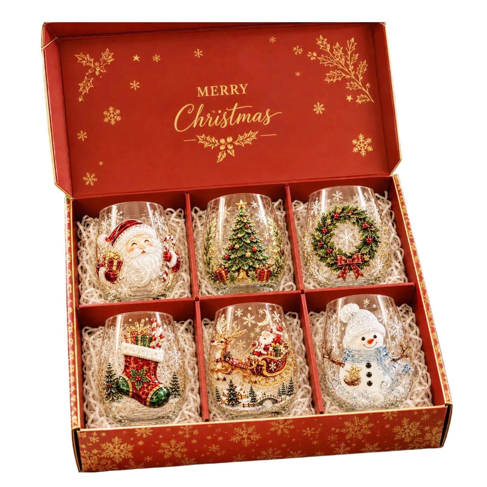 Generico Set 6 Bicchieri Senza Piede 3D Rilievo Festivo Bicchieri di Natale
