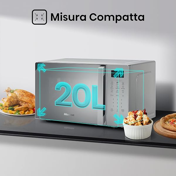 Hisense H20MOMS4HG Microwave Oven with Electronic Control, Capacity 20 L, Power 700 WattGrill Power 800 Watt, LED Display Tou - 2