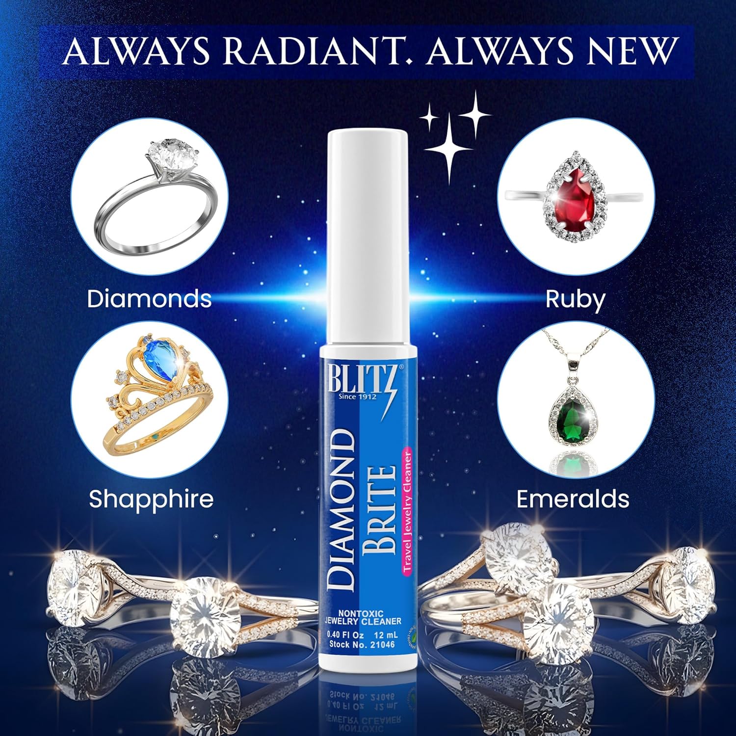 Blitz Diamond Brite Travel Jewelry Cleaning Pen – Safe for Gold, Silver, Platinum & Gemstones – Non-Toxic, Non-Abrasive Formula – TSA Approved – Made in USA