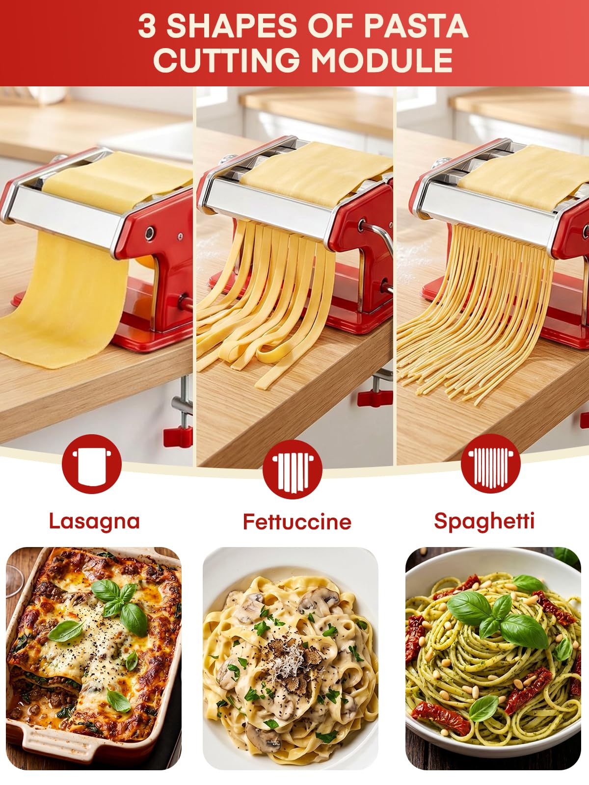 FOHERE Macchina per la Pasta Manuale,regolazione dello spessore a 7 livelli