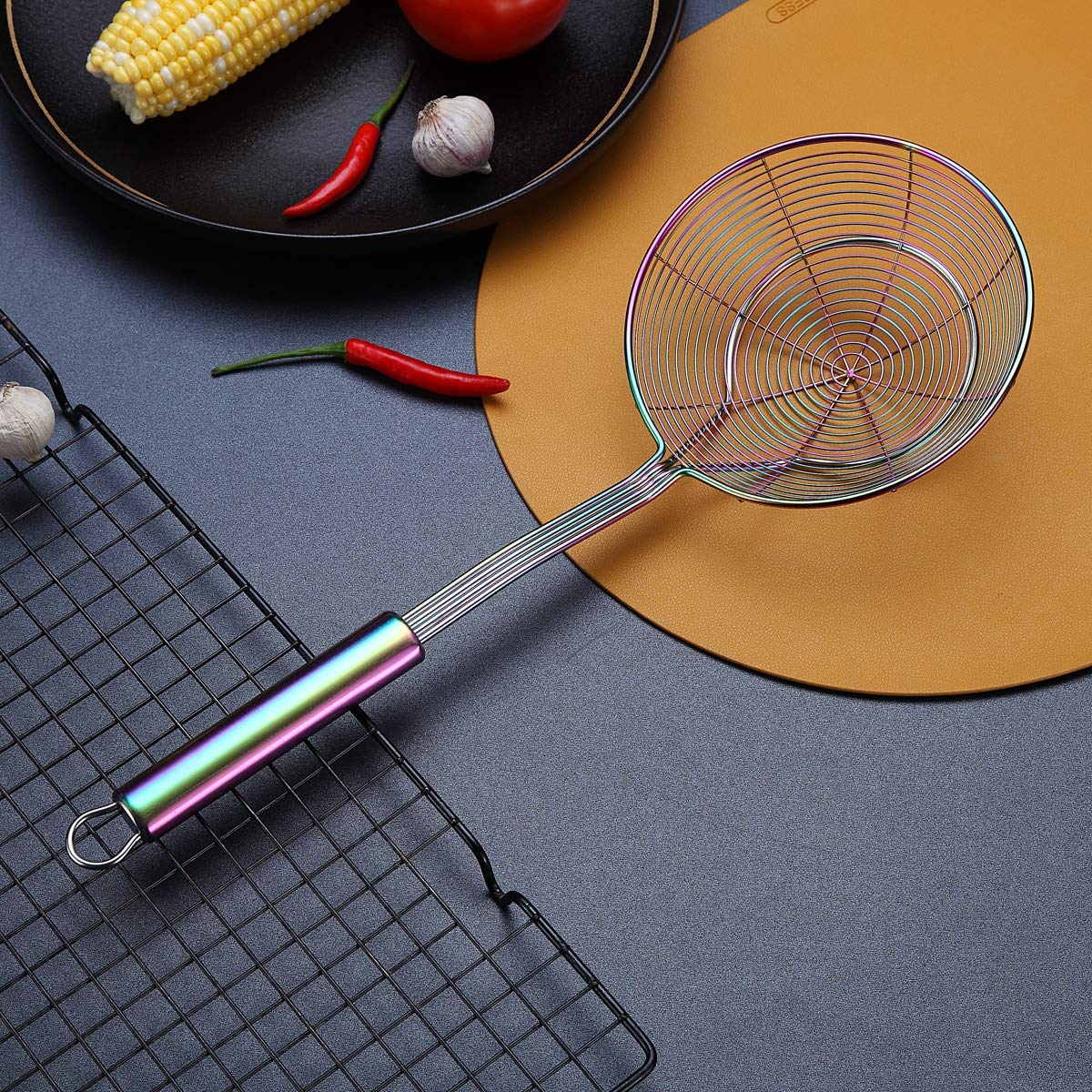 Écumoire Araignée En Acier Inoxydable 28 Cm - Passoire Friture Avec Clip - Ustensile Cuisine Pour Aliments Frits