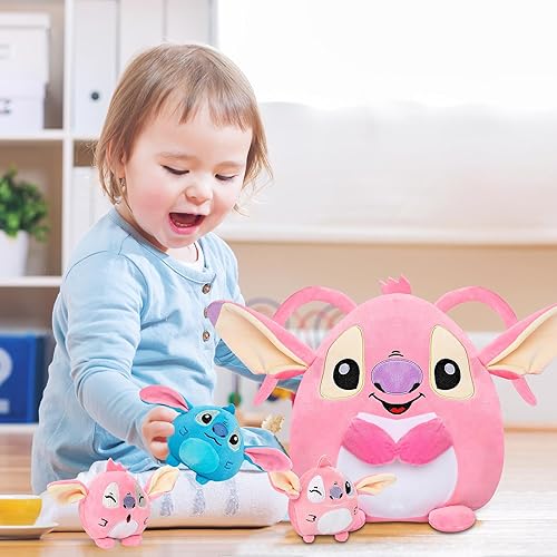 Miniatura 5 de Peluche de Angel Lilo Stitch de 15 pulgadas, diseño de dibujos animados rosa con 3 monstruos de bebé, almohada alienígena de peluche, regalo para