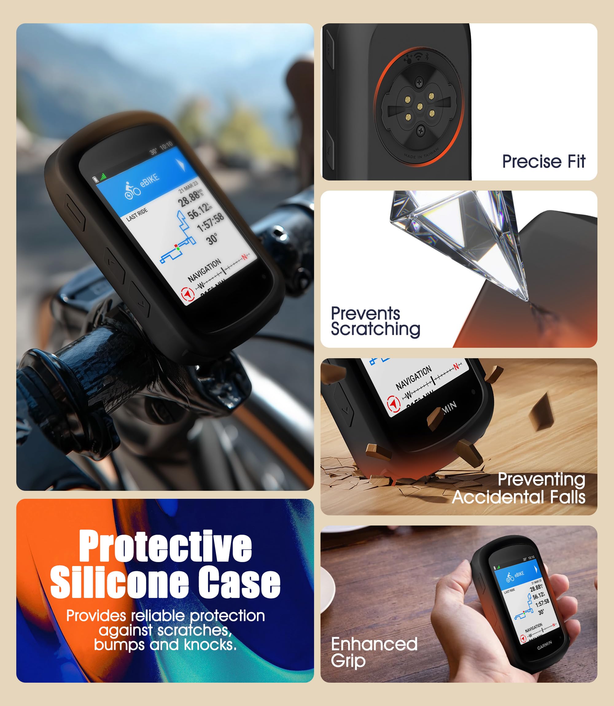 Silikonowe etui kompatybilne z Garmin Edge 540/840 + 2 osłony ekranu ze szkła hartowanego, miękkie silikonowe etui w zestawie ochrona przed wstrząsami - czarna