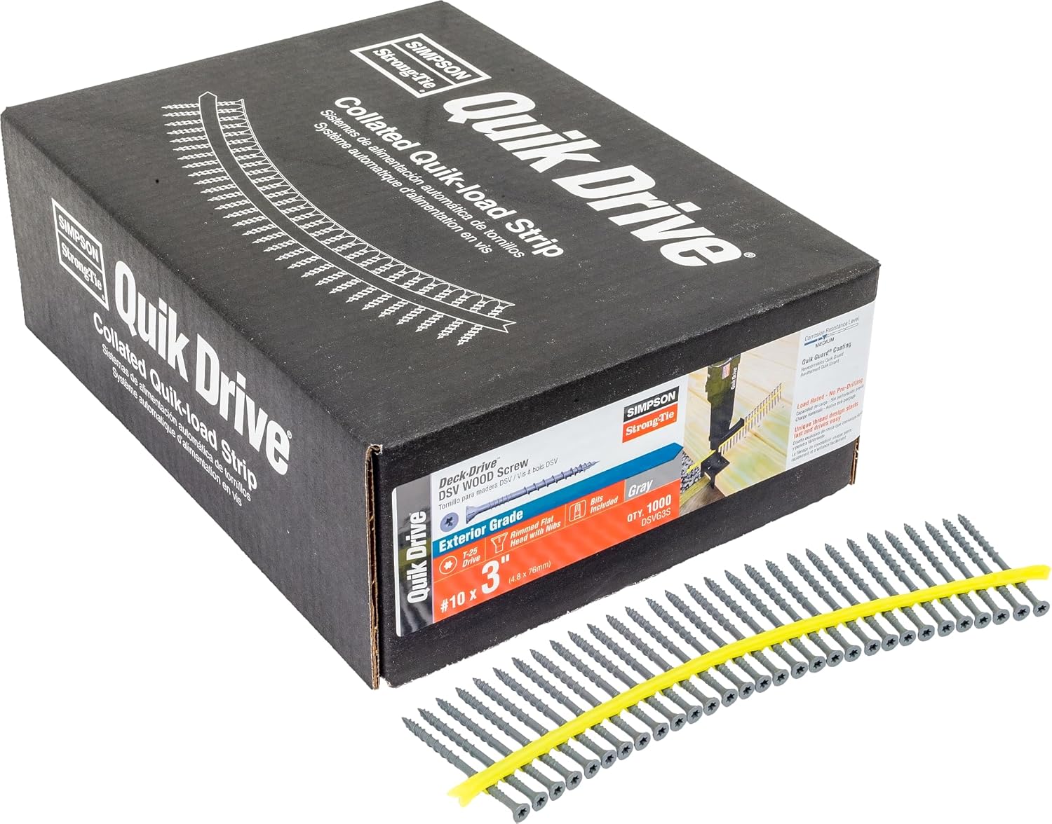 Simpson Strong-Tie DSVG3S Deck-Drive DSV Wood Screw (Collated) — #10 x 3 in. T25 6-Lobe, Gray (1000-Qty)