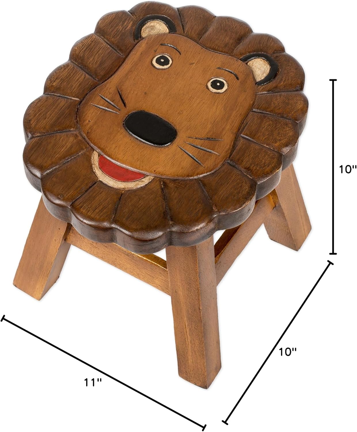 Hand-Carved Acacia Lion Design Short Stool