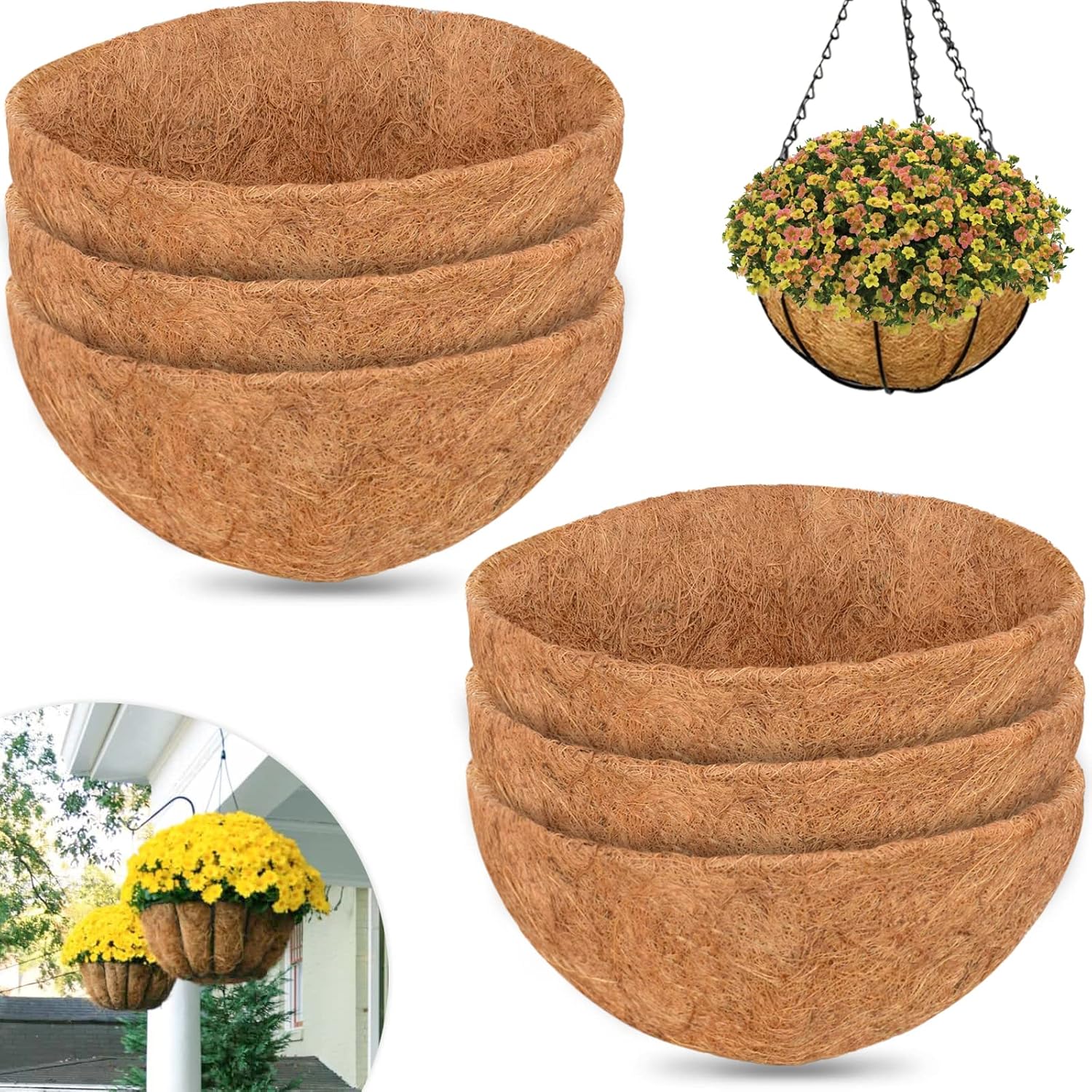 ZeeDix 6Pcs 14 Inch Coconut Liners for Planters, Round