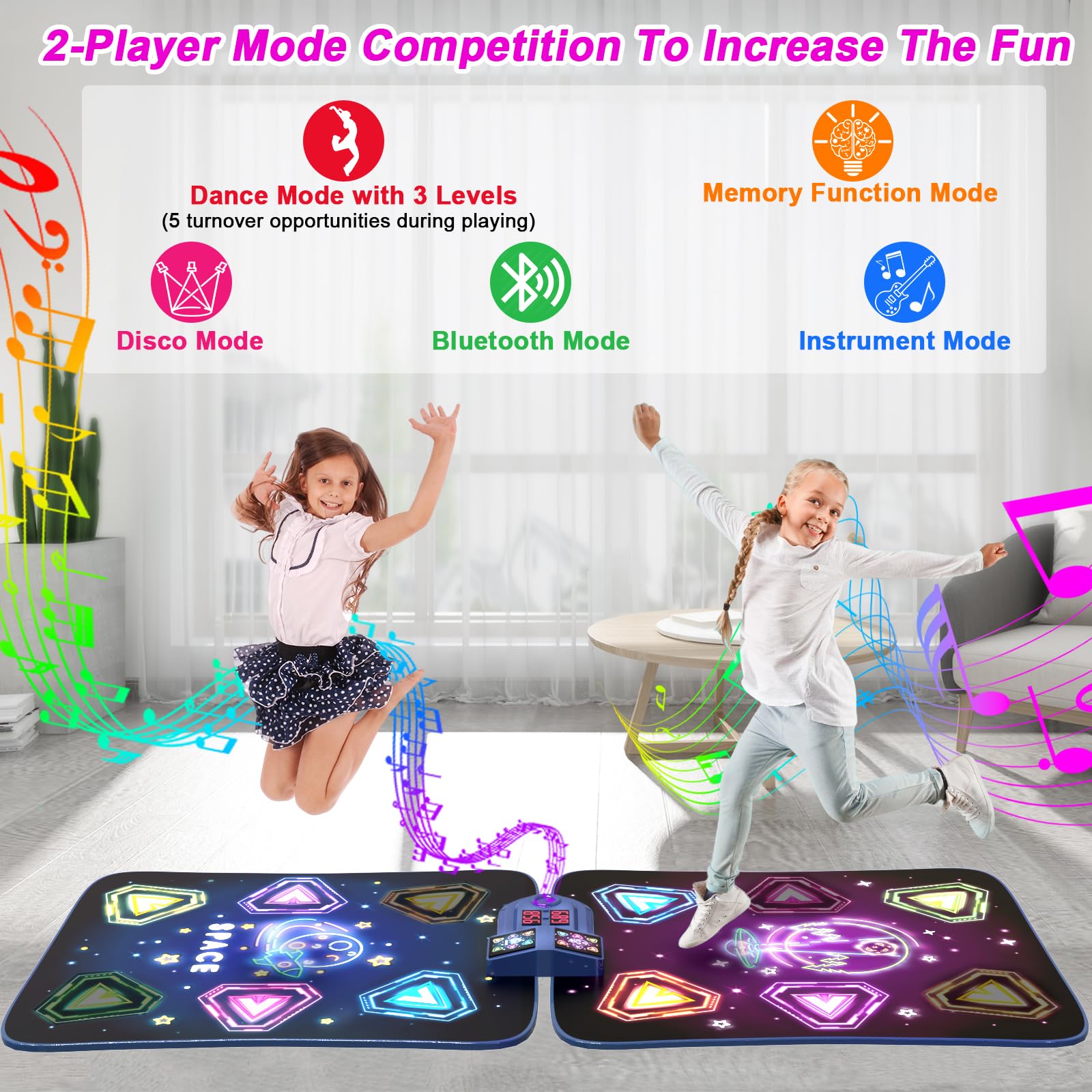 Juguetes de baile para niñas de 3 a 12 años, 2 jugadores con 12 botones iluminados y 5 modos de juegos, juguete de baile Bluetooth para niñas de 5 a 7 años, regalos de cumpleaños de Navidad para niños 2