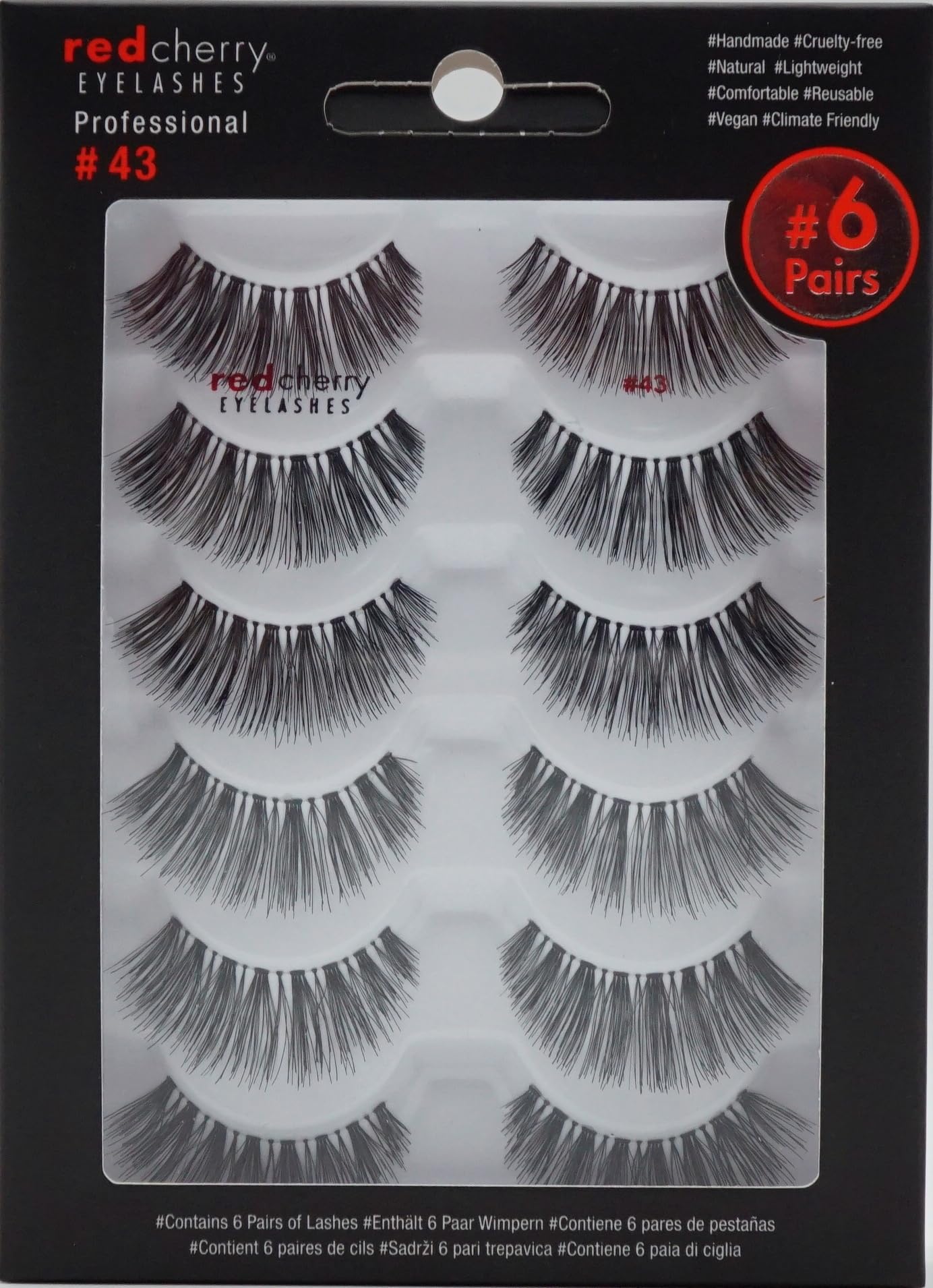 100% Human Hair False Eye Lashes #43-6 Pack