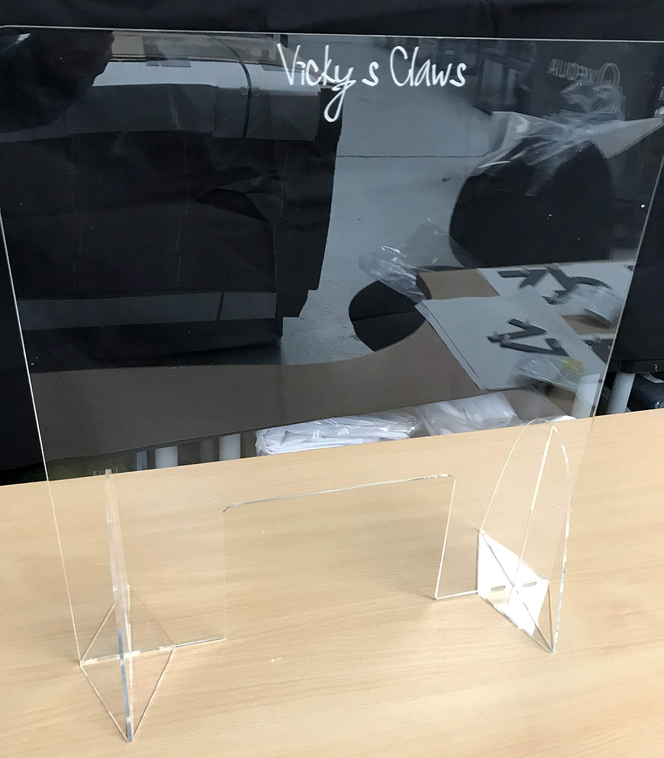 Portable Sneeze/Cough Guard, Counter Top Glass Look Acrylic Safety Screen - Plain or Engraved - 50cm x 45cm x 16cm (with or without hand hole)