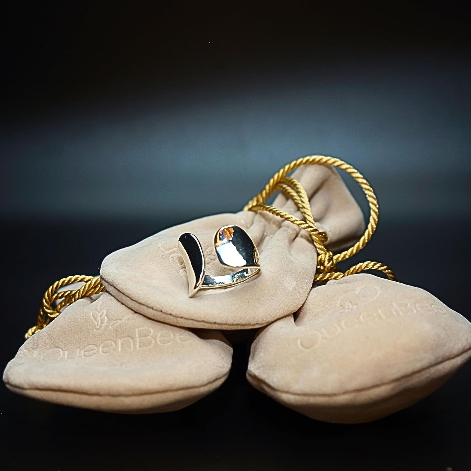 QueenBee Adjustable Geometric Statement Ring for Women – Silver or Gold Plated Asymmetric Open Band, Minimalist Bold Cocktail Design, Gift for Christmas, Valentine’s Day & Birthday - Image 4