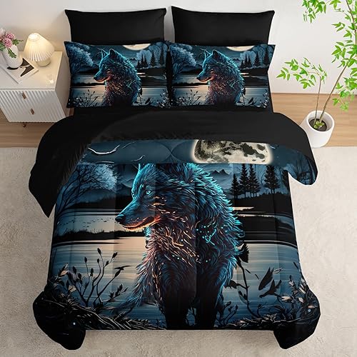 Miniatura 18 de AILONEN Juego de edredón de oso rústico negro, tamaño individual, cama suave de 7 piezas en una bolsa, edredón retro de caza de vida silvestre,