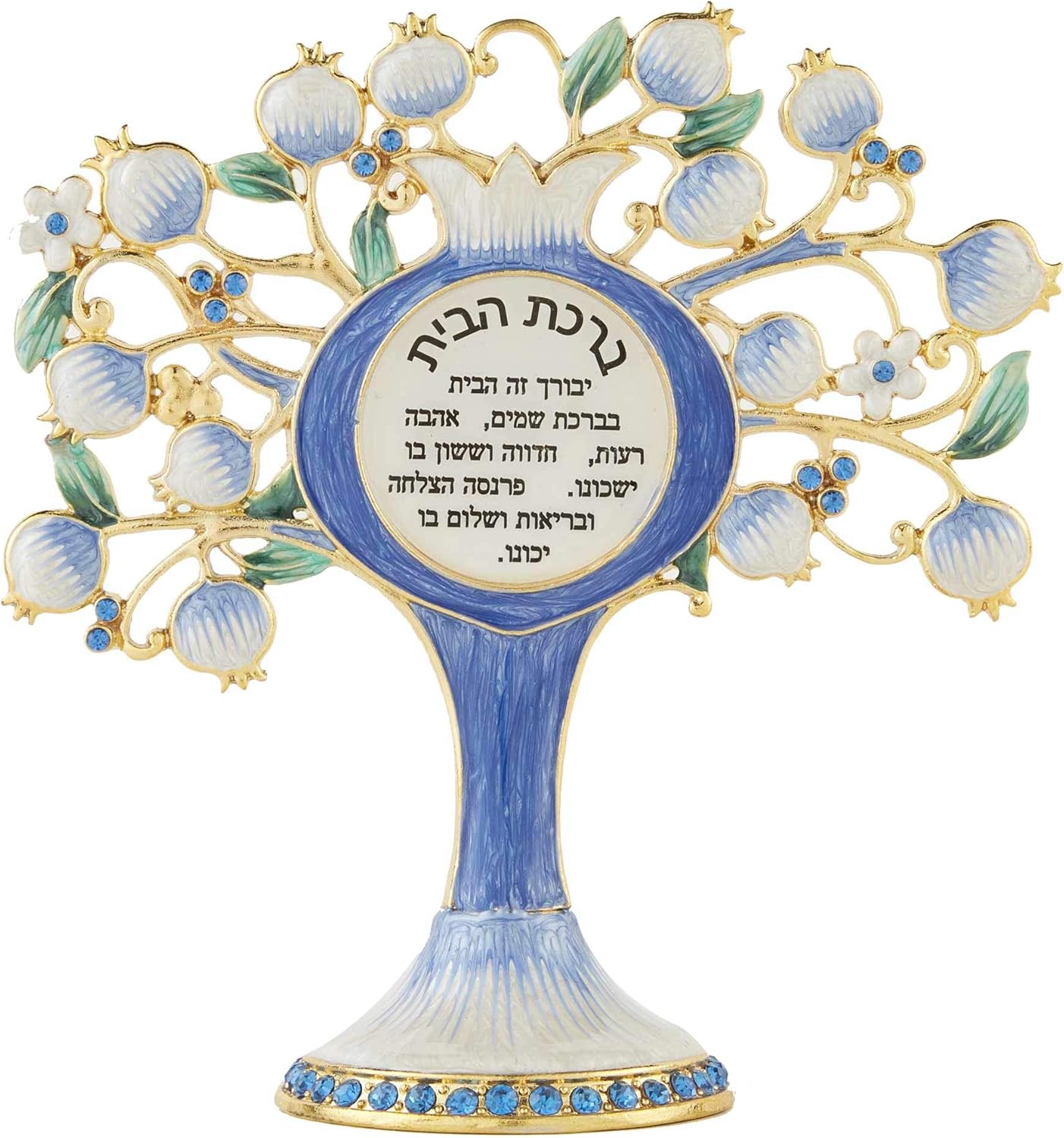 Matashi Hebrew Judaica Tree Shaped Home Blessing Standing Ornament w/Crystals (Pewter) Jewish Home Decor for Kitchen, Living, Family Room Housewarming Gift for Peace, Joy, Happiness, Success