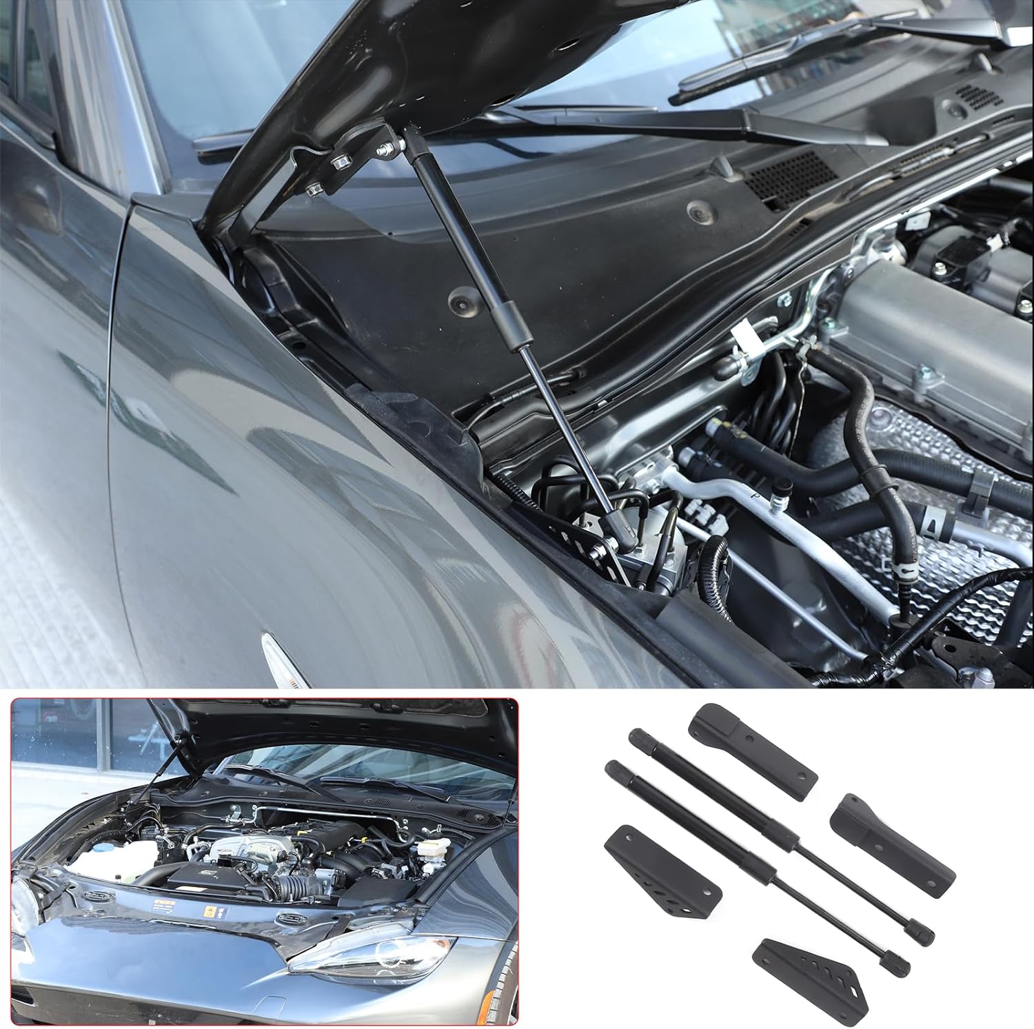 Hood Struts Compatible with 2016 and up Mazda MX-5, Front Bonnet Hood Modify Carbon Fiber Gas Charged Shock Dampers Spring Struts Bar (2 PCS) (Black)