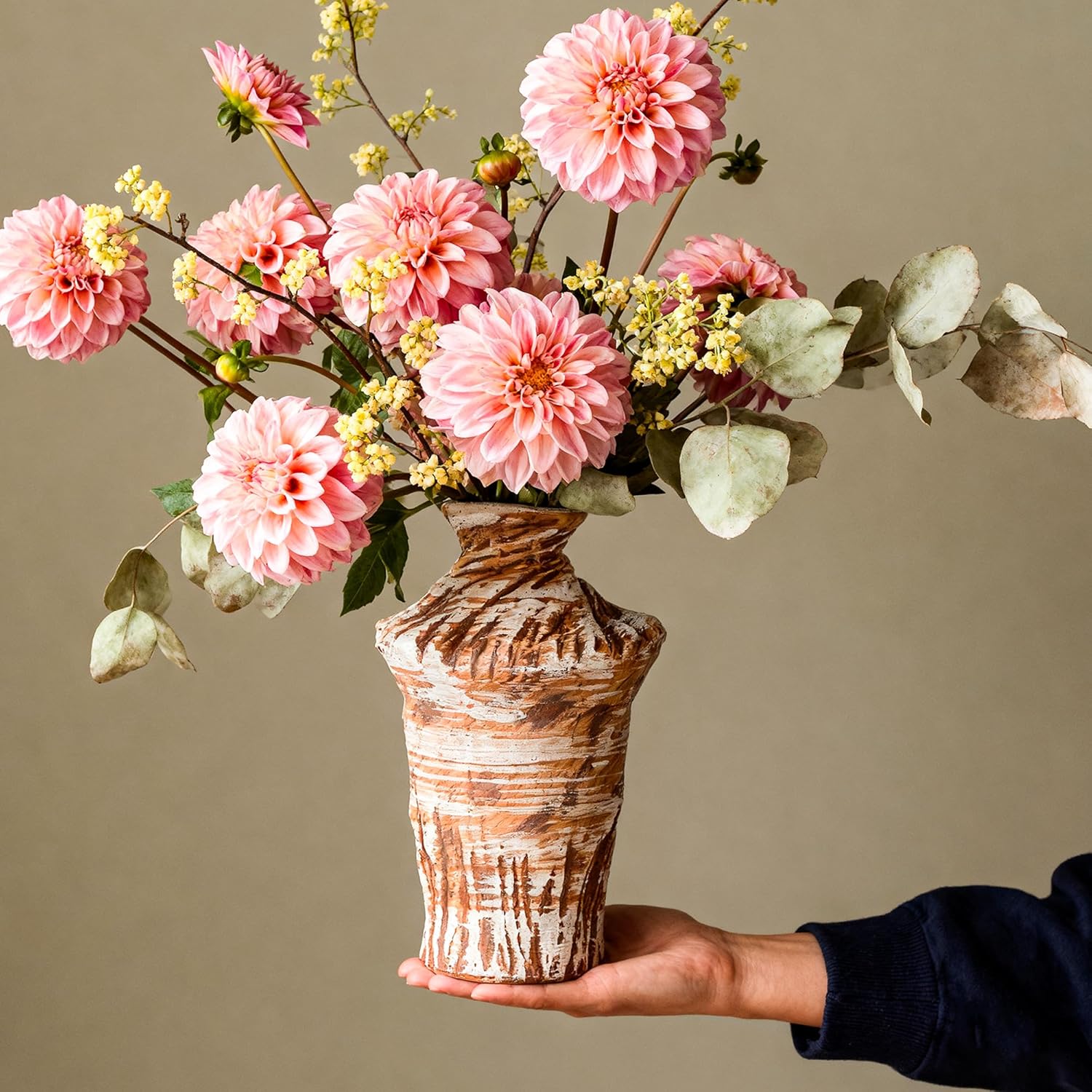 Ceramic Flower Vase with Handles,7.8" Tall Vase for Centerpieces,Large Decorative Terracotta Vases, Farmhouse Rustic Pottery Vase for Home Decor Living Room,Table,Shelf or Mantel