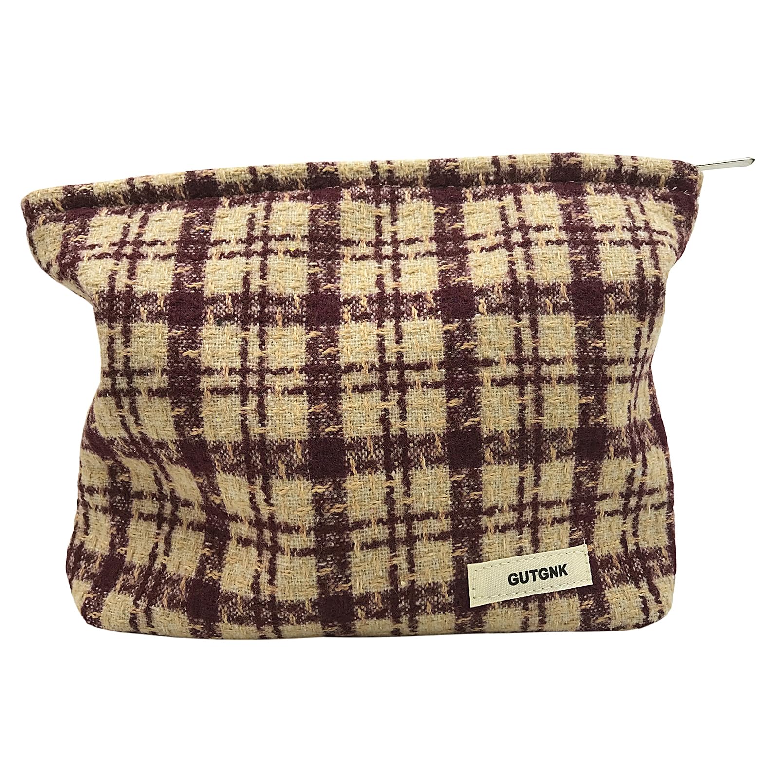 GUTGNK Corduroy Ladies Cosmetic Bag, Large Capacity Canvas Cosmetic Bag Travel Toiletry Bag Accessories Organizer, Purple Check