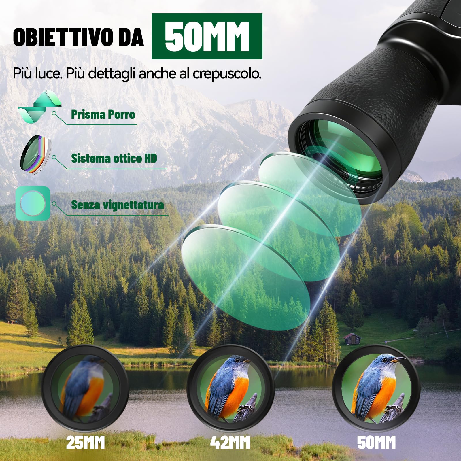 Binocolo 7x50 per Adulti con Visione Chiara, Binocolo Compatto per Birdwatching Caccia Viaggi Partite di Calcio Osservazione Delle Stelle con Custodia e Tracolla