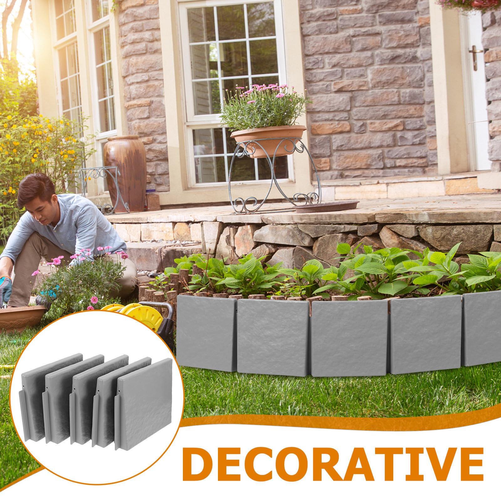 5 Pezzi Bordura per Aiuola da Giardino, Plastica e Ferro, Esterna