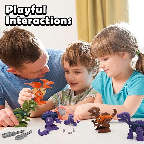 Miniatura 6 de Juguetes de dinosaurio desmontables para niños, juguetes de construcción de troncos de dinosaurio con taladro, kit de aprendizaje jurásico para