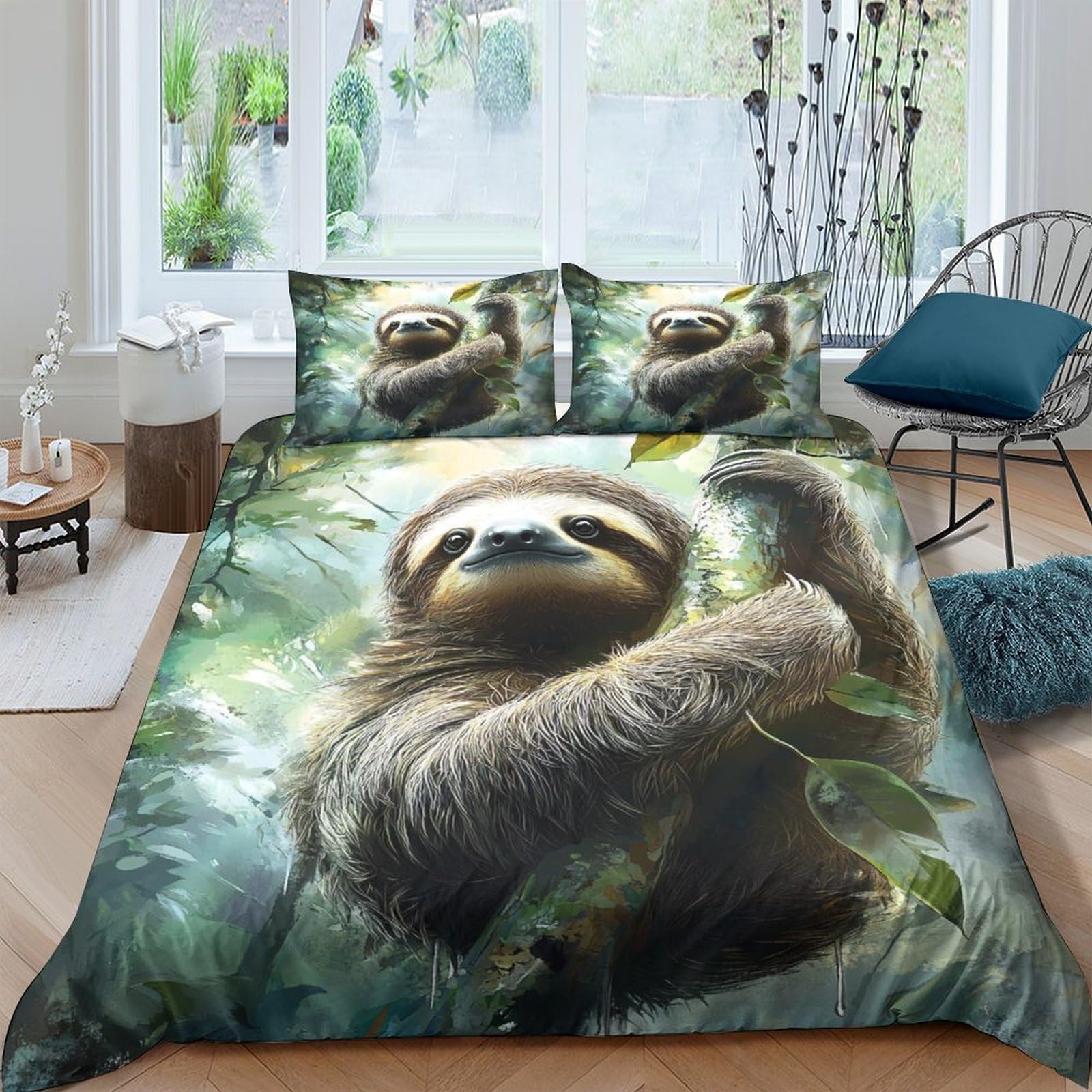 Ctjqhvkz Style-9 3D Printed Sloth Forest Fitted Sheet Microfiber Soft Anti-Slip Mattress Cover Machine Washable Bedroom Decor Single（135X200cm）