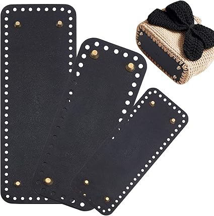 PH PandaHall Leather Purse Bottom for Crochet, 3 Sizes Bag Bottoms Black Rectangle Knitting Crochet Bags Bottom Shaper Cushion Base with Holes for DIY Crochet Bag Shoulder Bags Purse Making