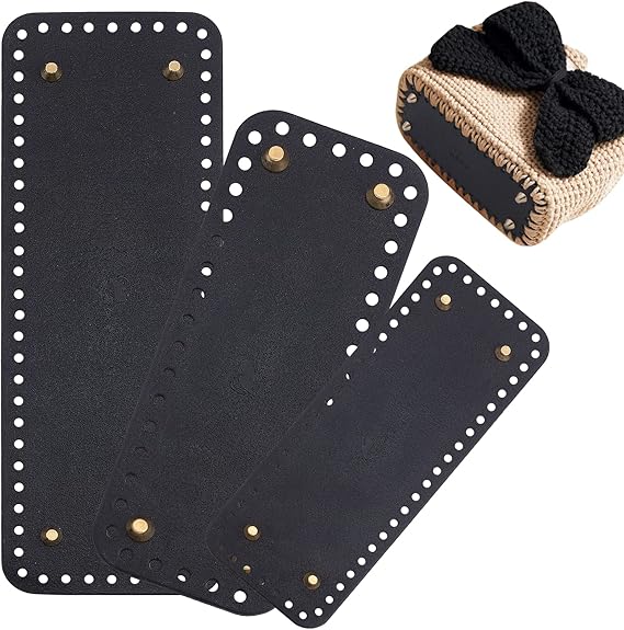 PH PandaHall Leather Purse Bottom for Crochet, 3 Sizes Bag Bottoms Black Rectangle Knitting Crochet Bags Bottom Shaper Cushion Base with Holes for DIY Crochet Bag Shoulder Bags Purse Making