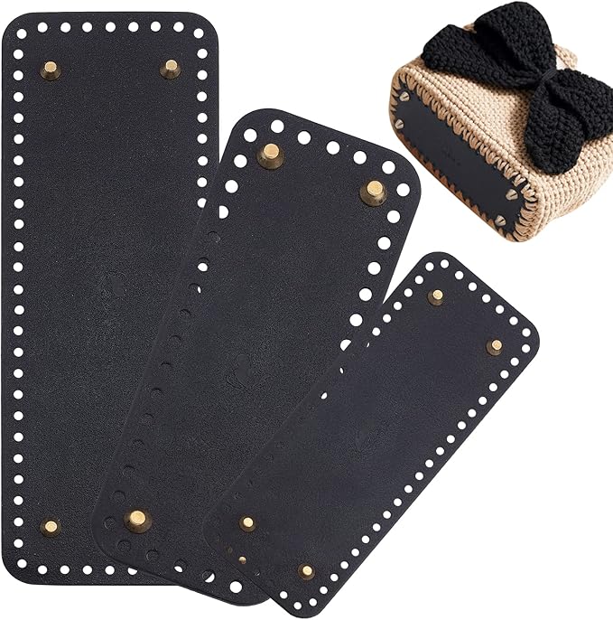 PH PandaHall Leather Purse Bottom for Crochet, 3 Sizes Bag Bottoms Black Rectangle Knitting Crochet Bags Bottom Shaper Cushion Base with Holes for DIY Crochet Bag Shoulder Bags Purse Making