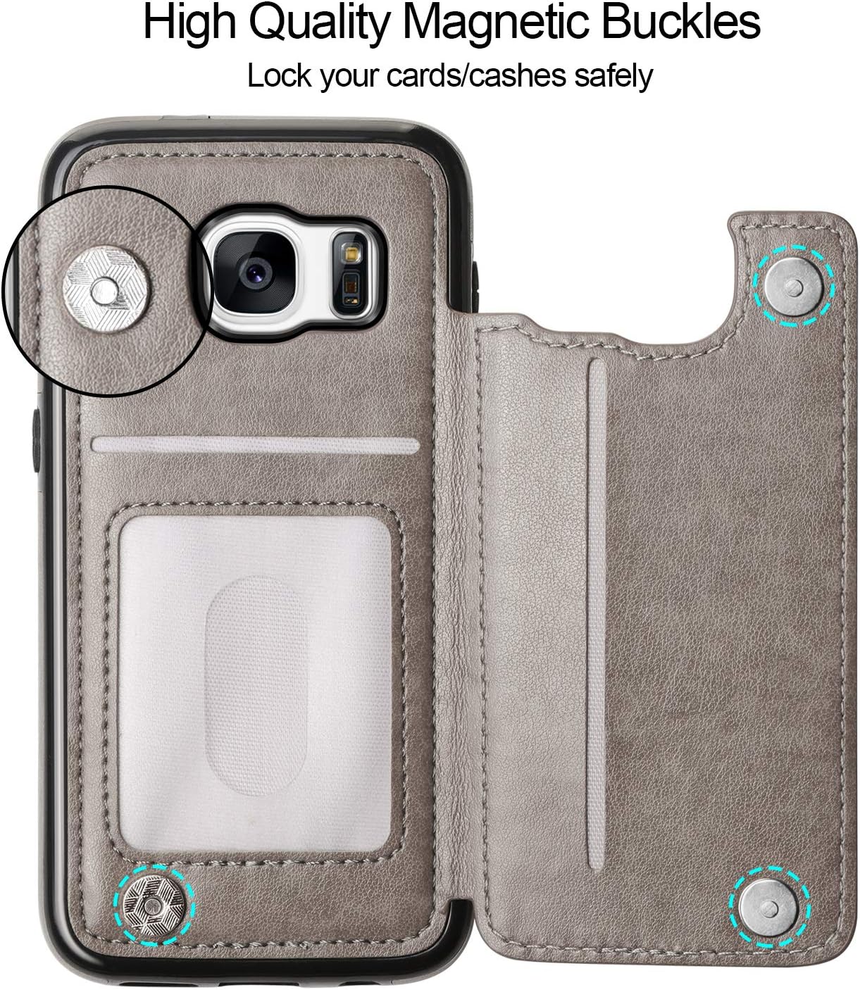HianDier Wallet Case for Galaxy S7, Slim Protective Case with Credit Card Slot Holder Flip Folio Soft PU Leather Magnetic Closure Cover Case Compatible with Samsung Galaxy S7, Mandala Gray