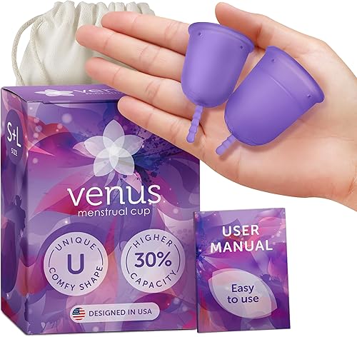 Venus Juego de 2 tazas en 1 paquete perfecto para principiantes certificado por la FDA y 100 silicona de grado médico reutilizable fabricado en