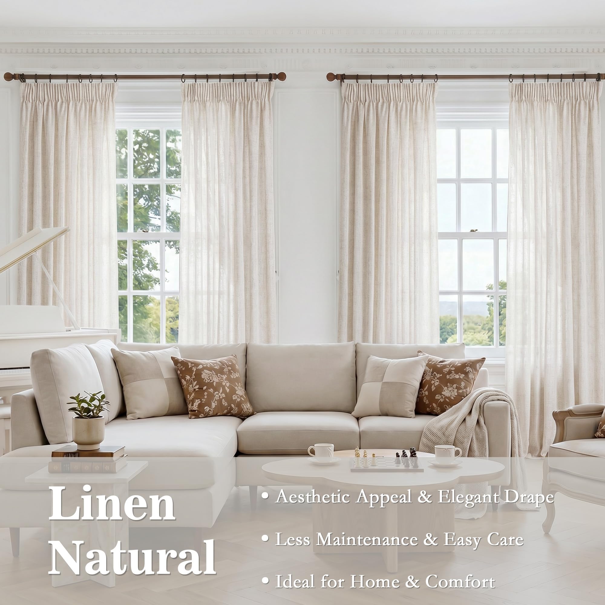 MYSKY HOME Cortina semitransparente con aspecto de lino, cortina con cinta fruncida, para salón, lino, 140 x 235 cm