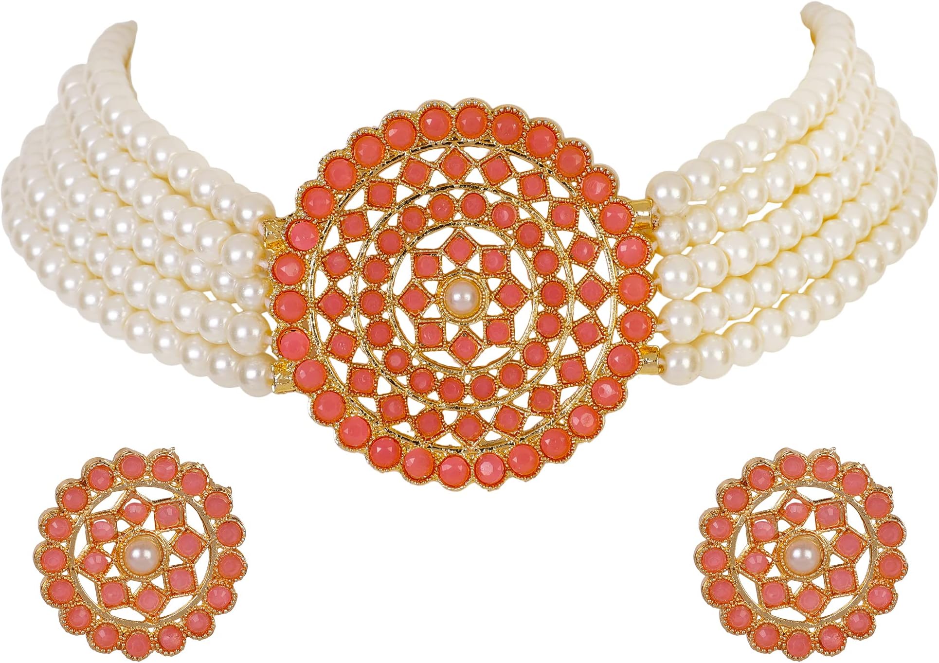 Latest Choker Design Traditional Stylish Fancy Pearl Necklace Jewellery Set for Women