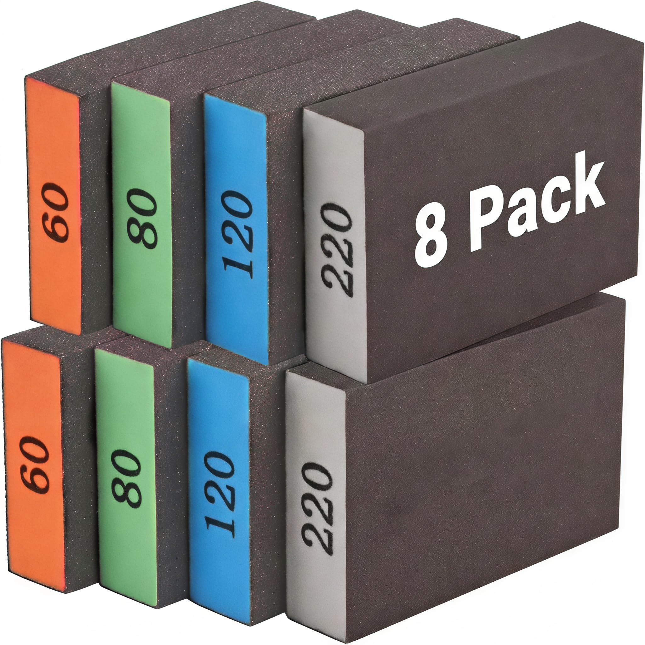 Sanding Sponge Blocks 8 Pack, Sanding Block Set 60 80 120 220 Grit