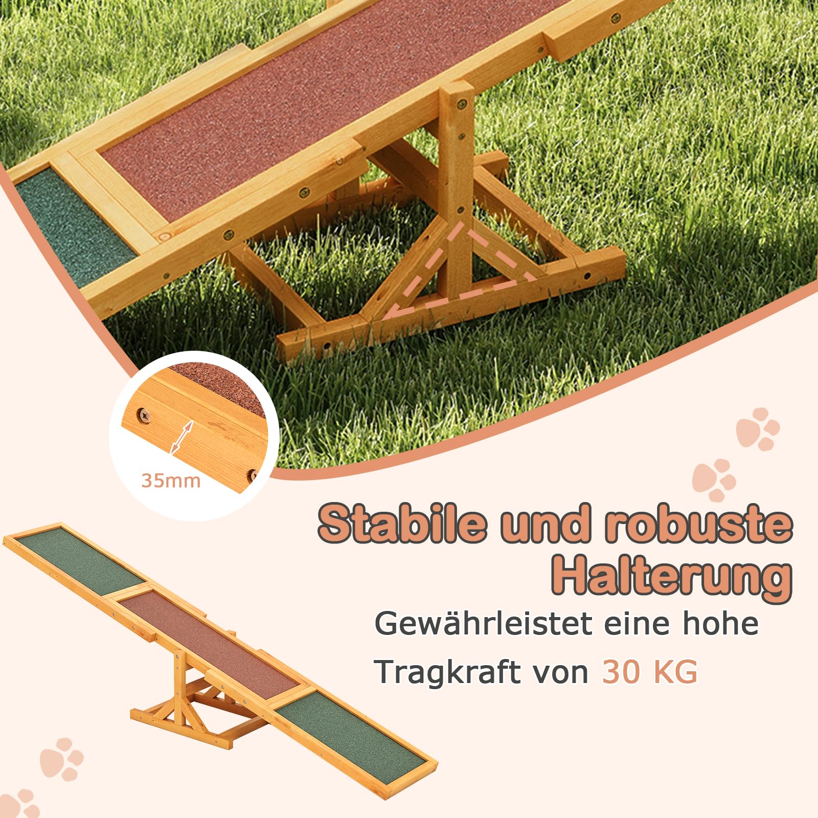 COSTWAY Hundewippe Holz, Hunde Agility Wippe, Outdoor Hundesport für Balance-Training, für kleine & große Hunde bis 60 kg, wetterfestes Spielset, 179 x 30 x 55 cm (Gelb)