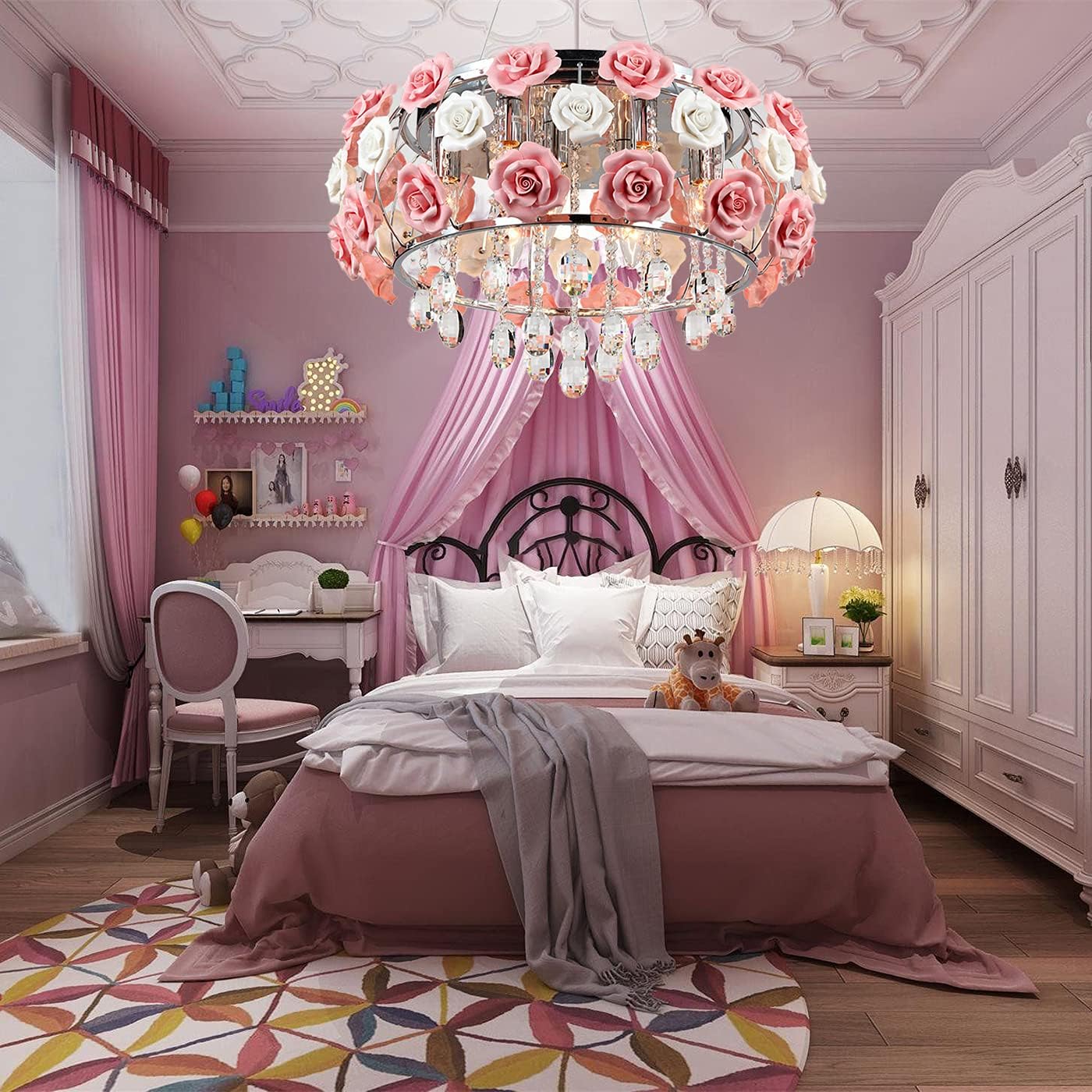 🔥 Cаѕhbасk uр tо 70% Modern Pink Ceramic Rose Chandelier Romantic Crystal Pendant Lighting Flush Mount Ceiling Lamp for Girl Bedroom/Living Room/Dining ROOM Decoration(19.5Inch) 🔥 Cаѕhbасk uр tо 70% Modern Pink Ceramic Rose Chandelier Romantic Crystal Pendant Lighting Flush Mount Ceiling Lamp for Girl Bedroom/Living Room/Dining ROOM Decoration(19.5Inch)