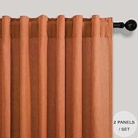 Vista 2 de Orange Linen Curtains 72 Inch Length for Living Room 2 Panels Set Back Tab Loop Pocket Semi Sheer Copper Brown Burnt Orange Curtains for Bedroom
