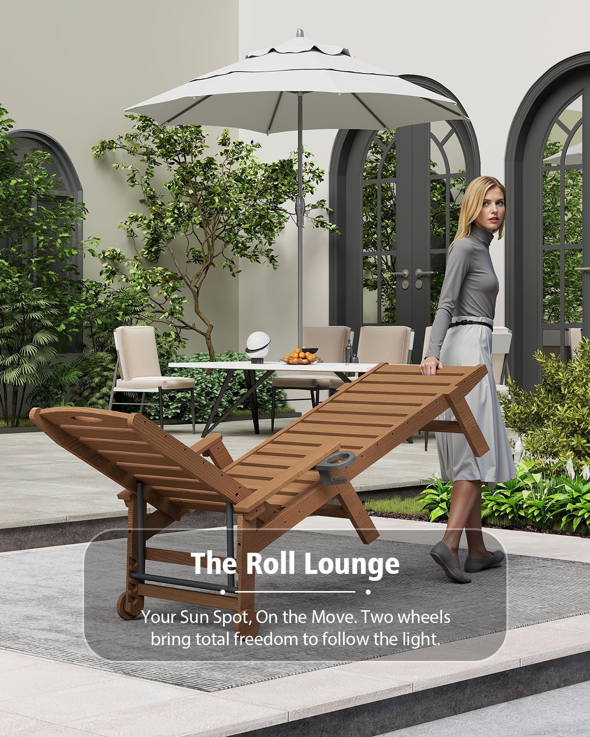 Domi Pool Lounge Chairs Set of 2 with Table, HDPE Outdoor Chaise Lounge Chairs for Outside, Pool Loungers for Poolside, Patio, Sunbathing Tanning, Brown