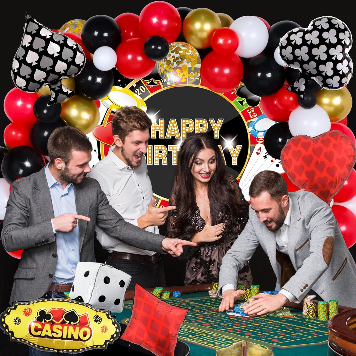 198 PCS Casino Theme Party Decorations, Casino Birthday Decorations, Las Vegas Party Decorations Includes Casino Balloons, Poker Backdrop, Tablecloth, Plates, Napkins, Cake Toppers, Cups - Image 6