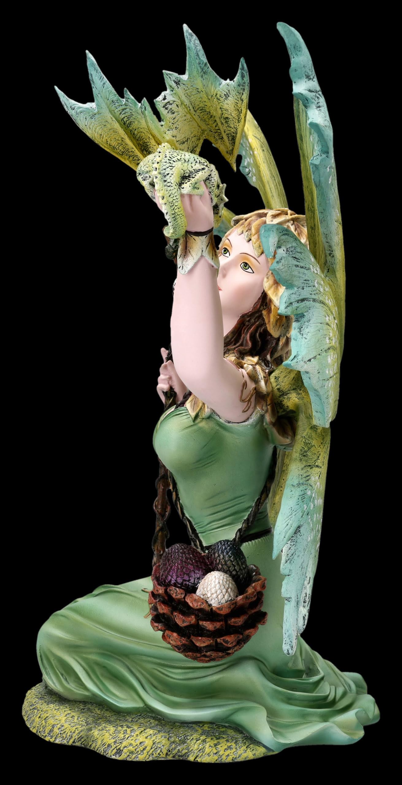 Figuren Shop GmbH Elfenfigur – Elarwen, Naturfee mit Drachen – handbemalte Fantasy-Deko (34,5 cm) – Tales of Aurelion Collection – Geschenkidee für Natur- & Fantasy-Fans