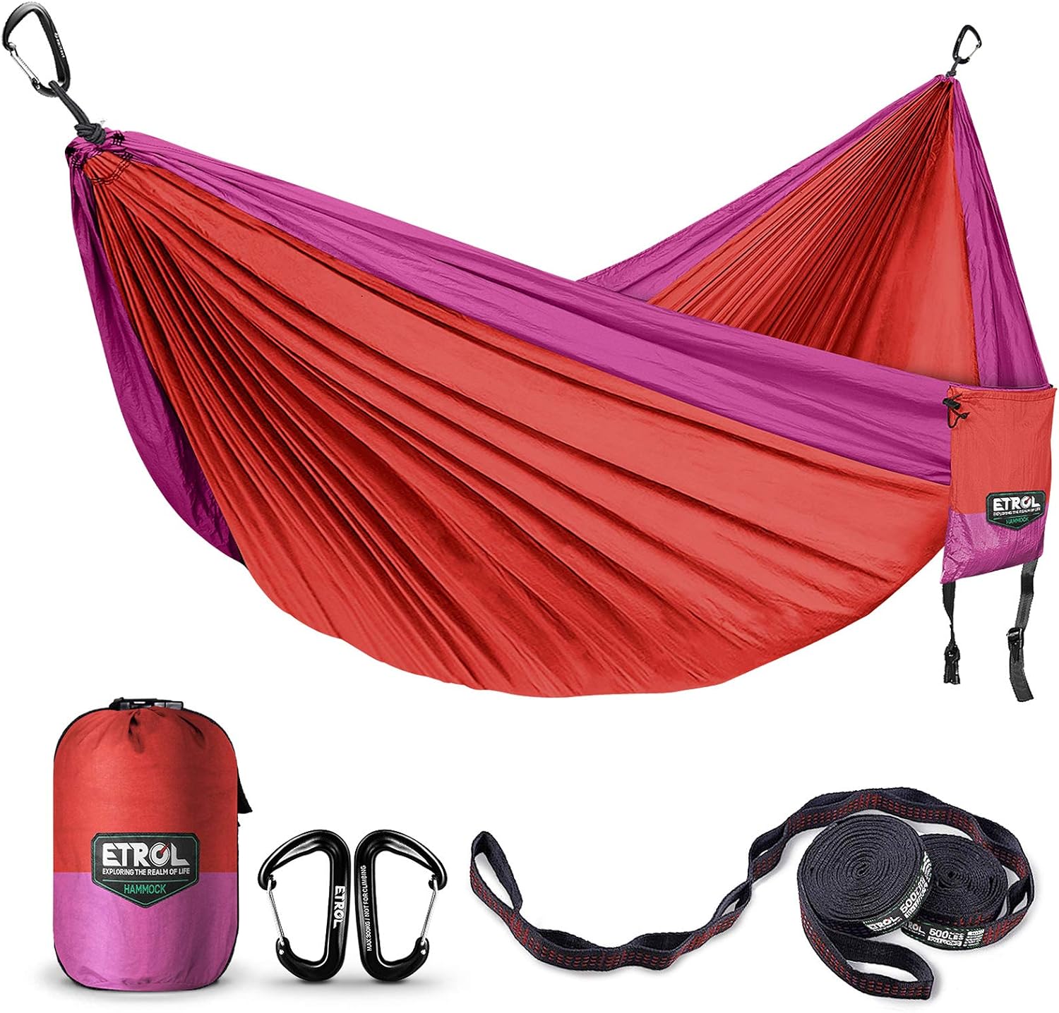 ETROL Camping Hammock,Double & Single Portable Parachute Hammock with Tree Straps,Lightweight Outdoor Tree Hammocks for Beach Travel Backpacking Backyard Patio Hiking - Comes with 2 Carabiner