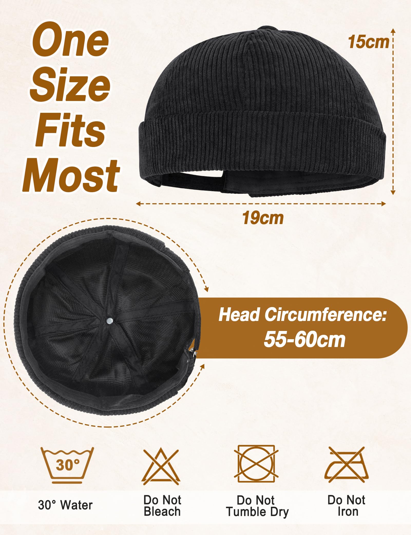 Becellen Czapka bez daszka, czapka Docker Beanie bez ronda Brimless Hat Docker Cap Mężczyźni Kobiety Rolled Corduroy Regulowana rekreacja i na zewnątrz