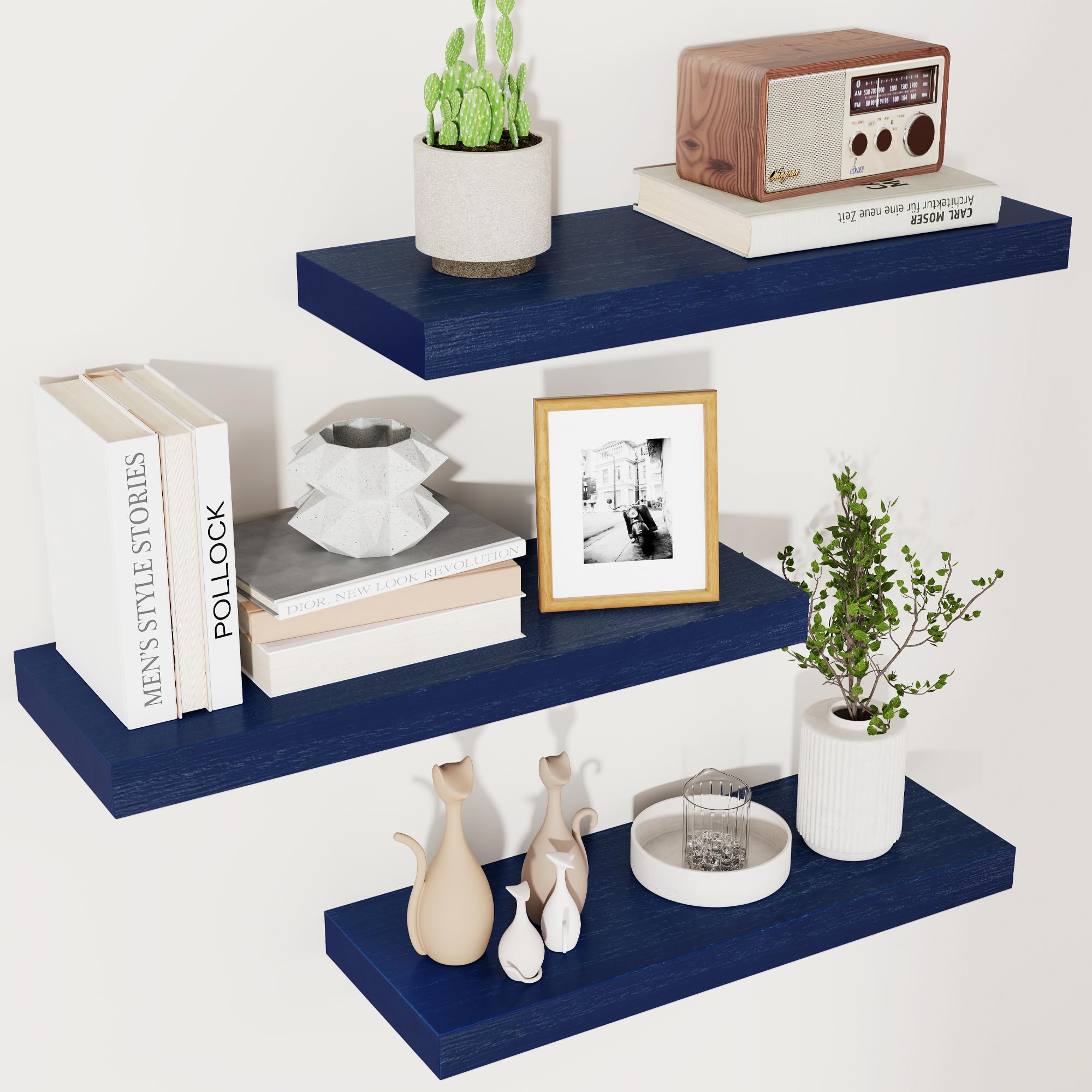 Floating Shelves, Solid Wood Wall Mounted Shelves with Invisible Brackets for