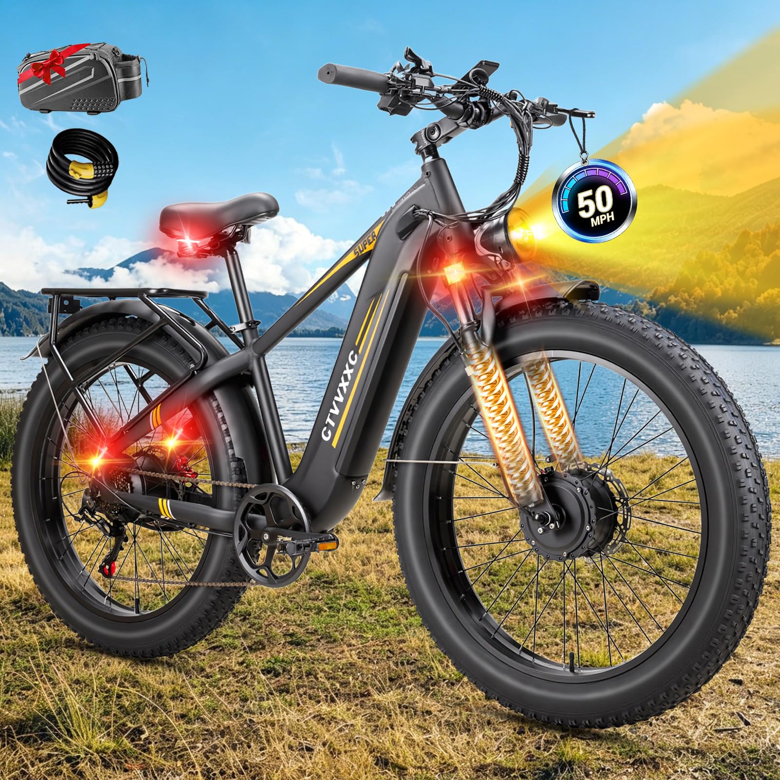 Amazon.com : 8000W Peak Dual Motor Electric Bike for Adults, 50 MPH Fast Ebike, Up to 100 Miles, 26
