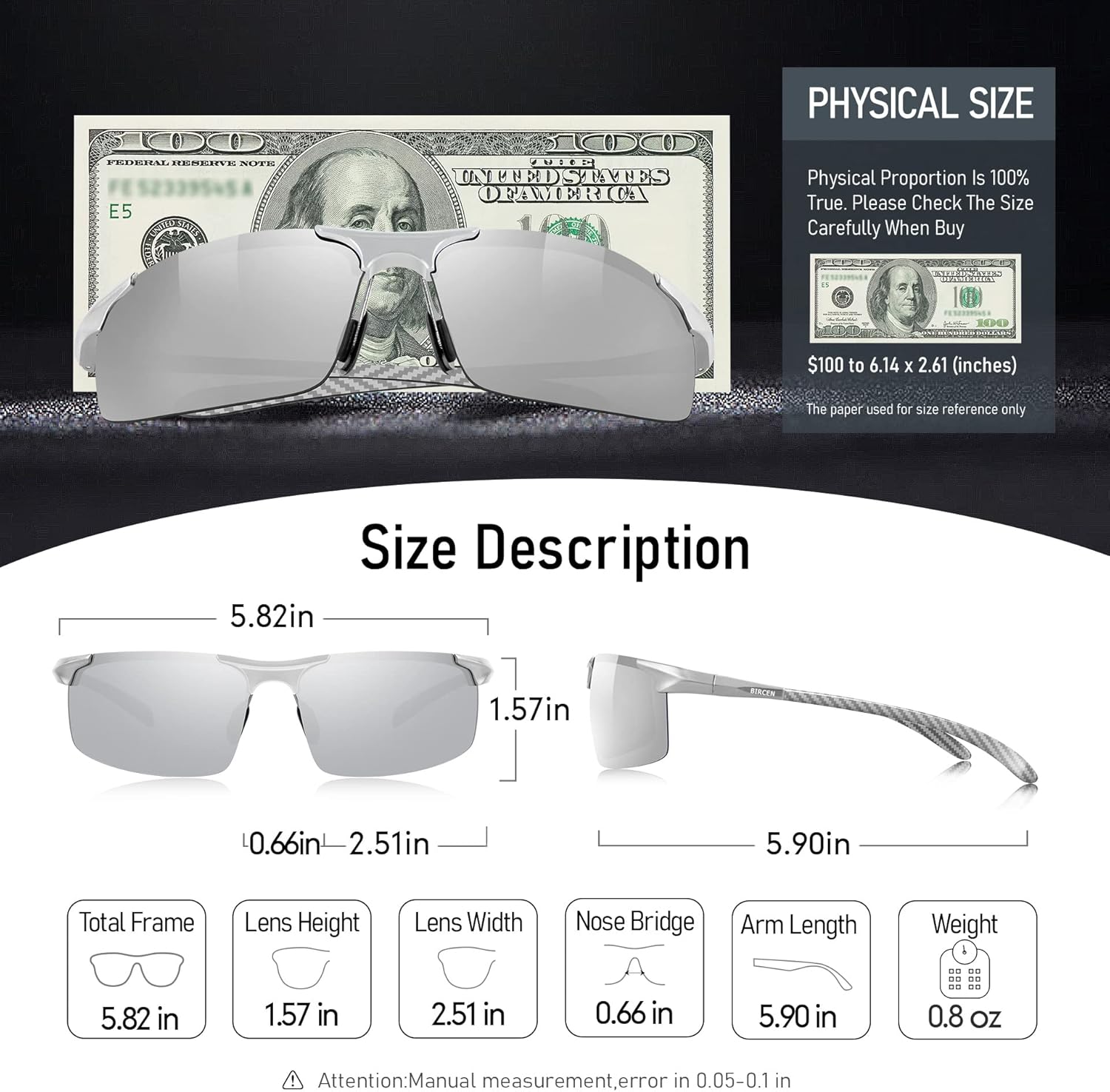 BIRCEN Polarized Carbon-Fiber Sunglasses for Men: Ultralight UV Protection Sun Glasses for Outdoor Sports Fishing Golf Hiking - Image 3