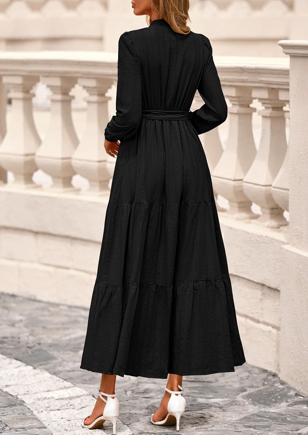 PRETTYGARDEN Womens V Neck Long Sleeve Maxi Dresses 2026 Spring Casual Button A Line Flowy Formal Wedding Guest Cotton Dress - Image 7