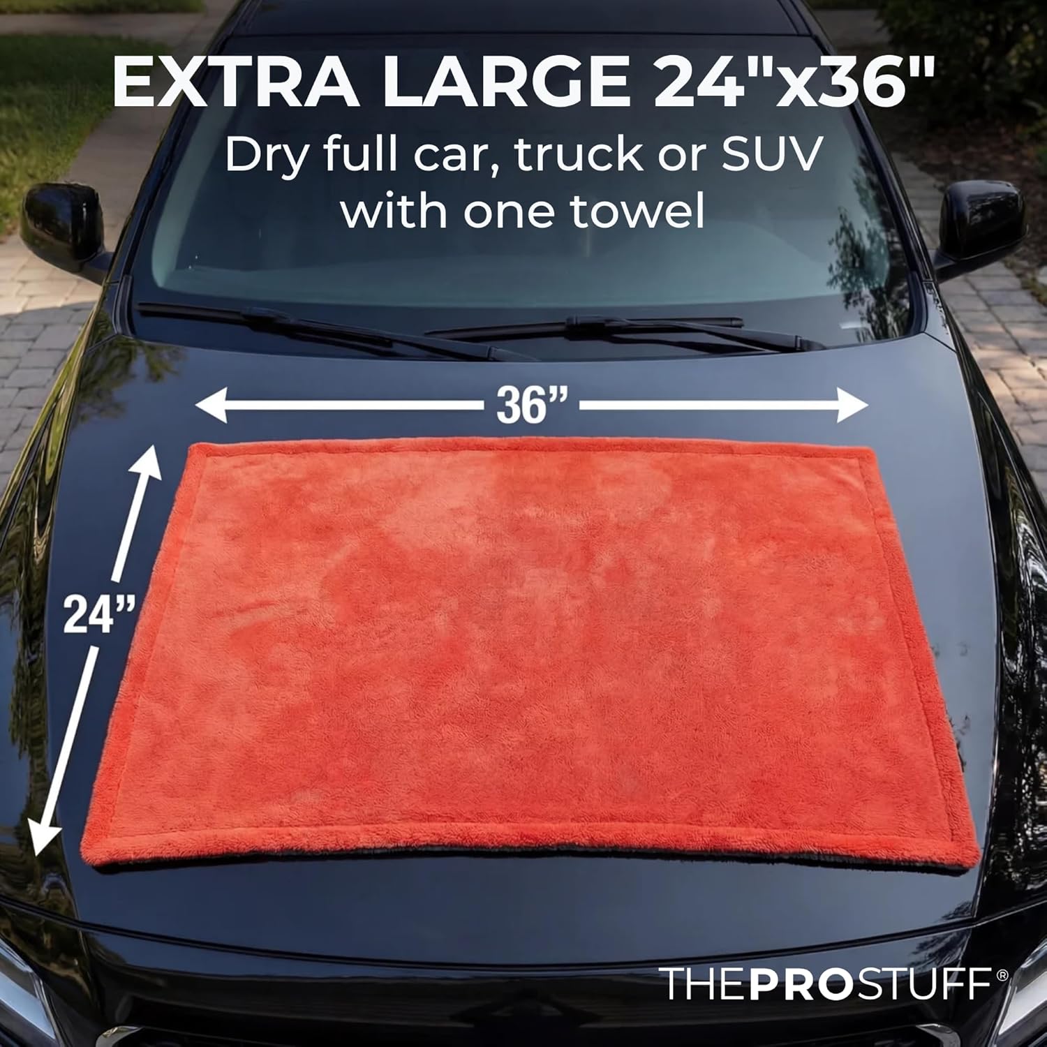 The Pro Stuff® Car Drying Towel 1400 GSM - Ultra Absorbent Twisted Loop Microfiber Towel for Auto Detailing, Scratch-Free Lint-Free Streak-Free Dual-Sided Car Wash Cloth, XL 24"x36"