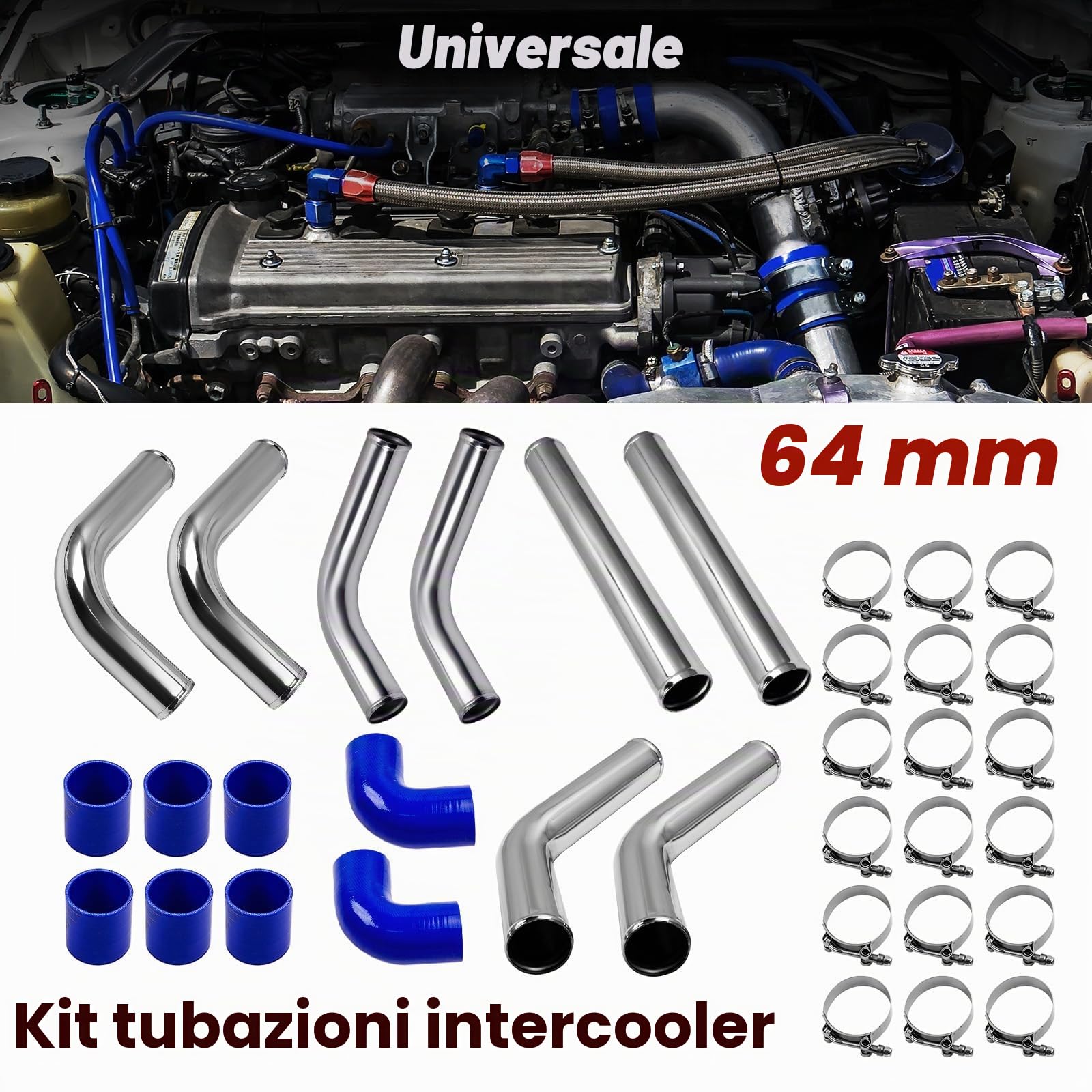 maXpeedingrods Intercooler Universale Raffreddatore Turbo Alluminio (2.5'' Kit di Tubo)