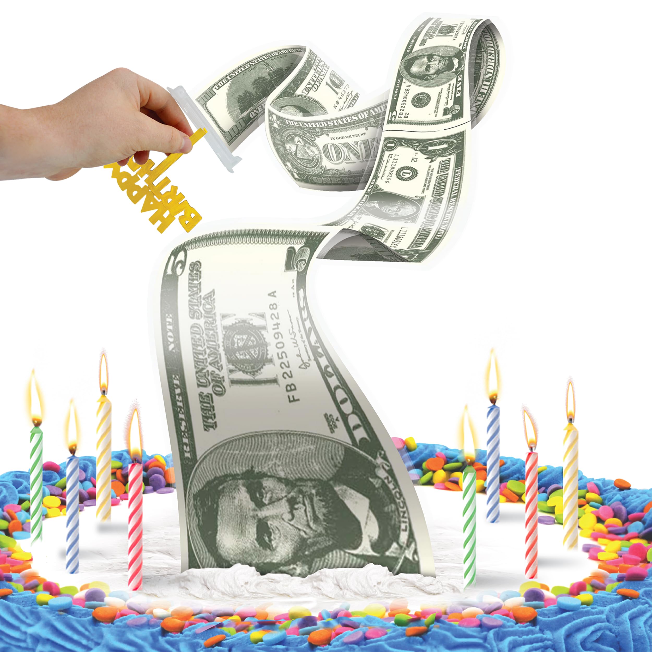 BEST PARTY EVER! Cash Stash Cake Surprise Candle Set, Pull Out Money Box for Birth Day Cakes with 24 Candles, Holds Up to 40+ Bills, Birthday Topper